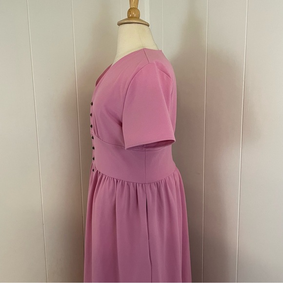 Jessakae Folk Lore Pink Midi Dress XXXL Short Sleeve V-Neck A-Line Cottagecore - Picture 8 of 14